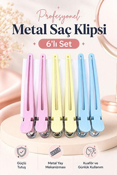 AKBA HOME 6’lı Metal Saç Klipsi Profesyonel Kuaför Tokası Güçlü Tutuşlu Saç A...