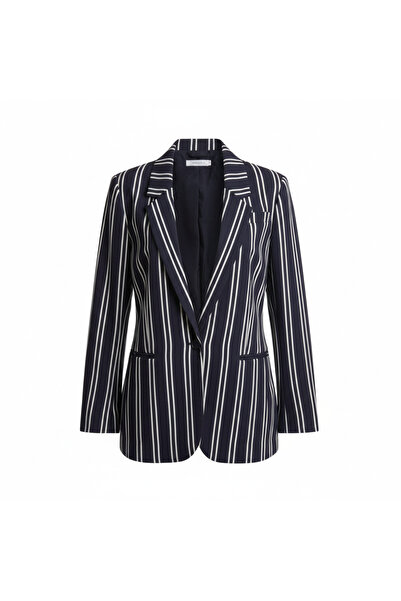 LEFTIES Women's Navy and White Vertical Striped Tailored Blazer