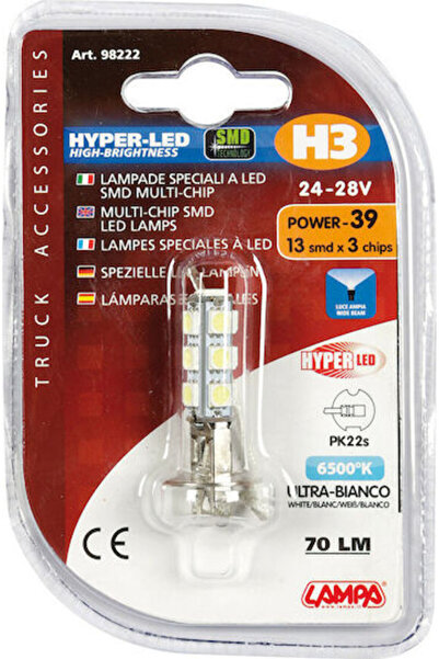 Lampa Λάμπες Αυτοκινήτου Hyper-LED Ισχύος 39 Λευκό H3 LED 6500K Ψυχρό Λευκό 2...