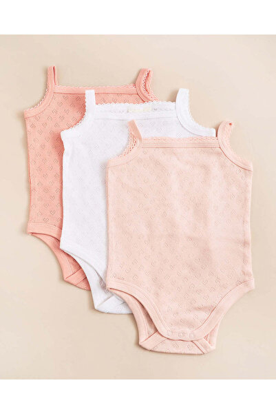 REDTAG Baby White And Pink Sleeveless Bodysuits 3 Pack