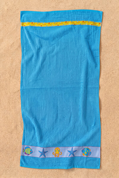 nacar çarşı Unisex Sea Creature Motif Cotton Saks Blue Beach Towel 70X150 cm
