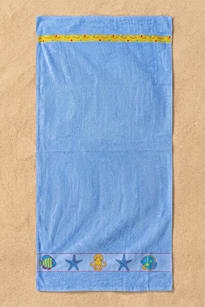 nacar çarşı Unisex Sea Creature Motif Cotton Blue Beach Towel 70X150 cm