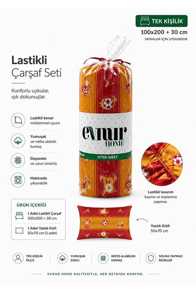 Taraftar Desenli Tek Kişilik Lastikli Çarşaf Seti