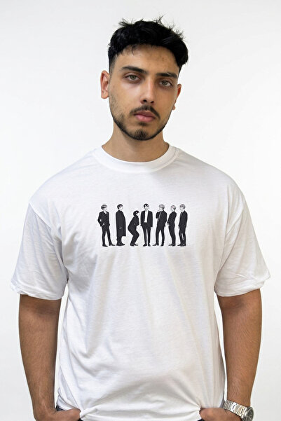 Anetos Tricou alb supradimensionat cu imprimeu K Pop BTS Design
