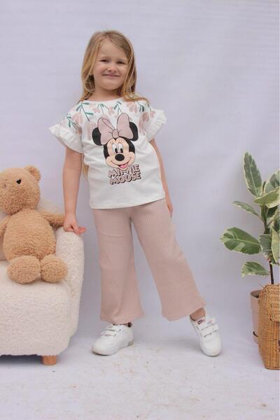 LUFFY KİDS Girls' Character Patterned T-Shirt - Cotton Bermuda Trousers - Top...