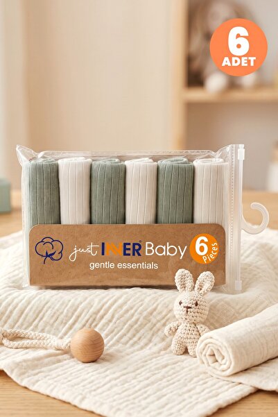 Just inner Baby Boy Set of 6 100% Cotton Mouth Wipes Solid Color Textured Box...