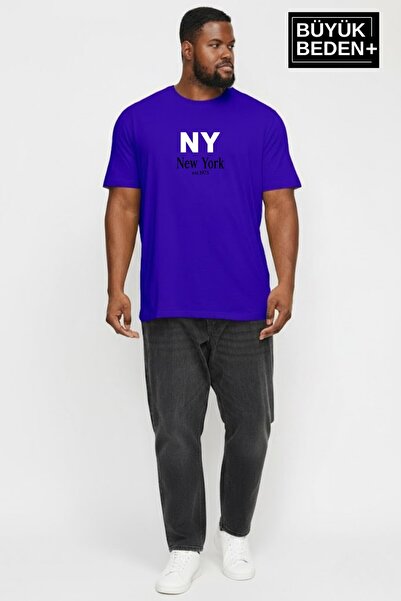 Superlife Men's Large Size Ny New York Printed 3Xl-6Xl Crew Neck T-Shirt Spr2...
