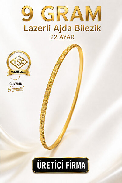 Aks Gold 22 Ayar TSE Belgeli (9 GRAM) Lazerli Ajda Altın Bilezik İşçiliksiz Y...