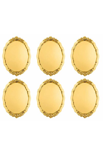 SUNVERA ÇELİK 6 Adet Oval Güllü Gold Renk Paslanmaz Çelik Aynalı Sunum Tepsis...