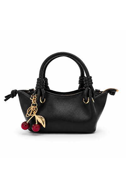 Danba Bags Cherry Kadın Siyah El ve Omuz çantası Kiraz Charm Aksesuarlı