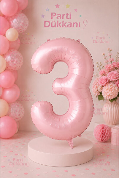 Parti Dükkanı 3 Rakam Folyo Balon 34 İnç 76 CM Pembe Renk Helyum Uyumlu Doğum...