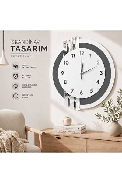 Nixar Desing Nordic Line 1 İskandinav Ahşap Duvar Saati | Modern Minimalist Dekoratif Saat | Sessiz Mekanizma | 43 cm MDF