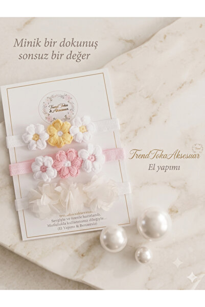 Bebek Bandana Seti 3 'lü -Hediyelik Yenidoğan Anne Bebek (El Örgüsü)