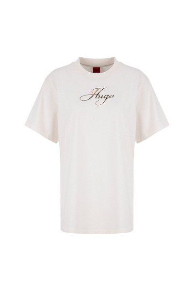 HUGO Ekru Kadın Logo Baskılı T-Shirt 50560566