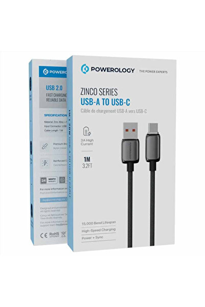 Powerology Zinco Series USB-A to USB-C Dark Gray