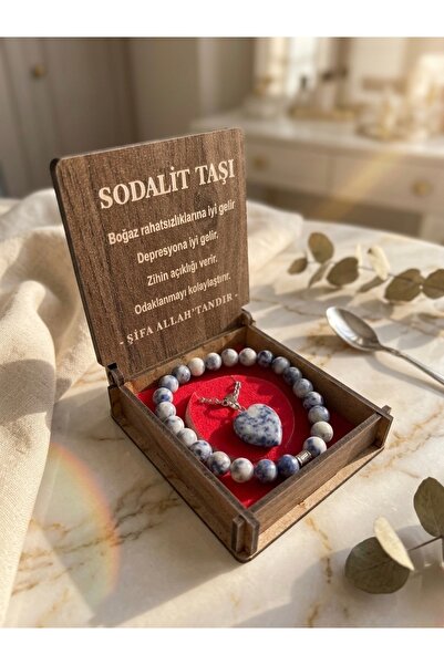 Meneva Aksesuar Sodalite Natural Stone Necklace, Bracelet Special Gift Set