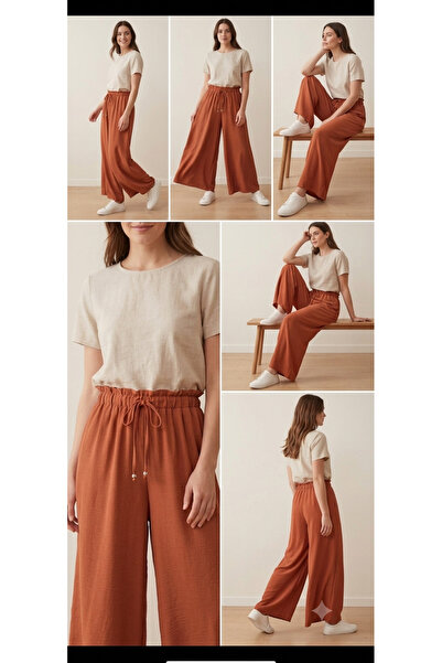 SEREN İŞLER Elastic Waist Pocketless Oversize Ayrobin Trousers