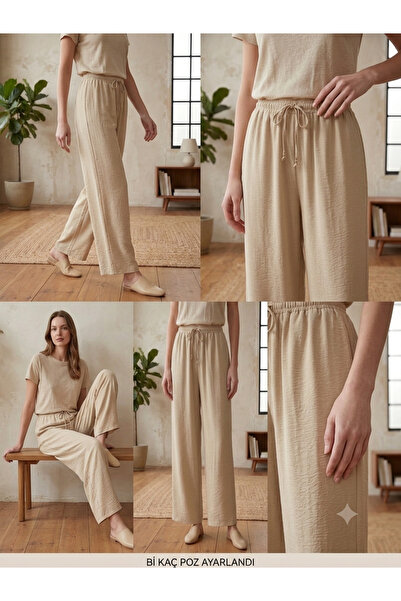 balmeda Elastic Waist Pocketless Ayrobin Fabric Trousers