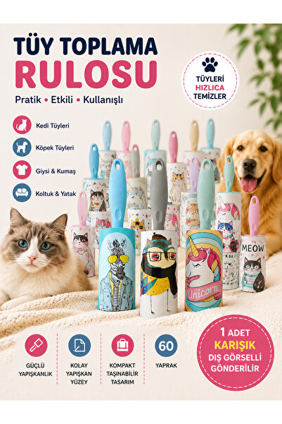 HAYHAYPETSHOP Tüy Toplama Rulosu 60 Yaprak Kedi Köpek Tüy Toplayıcı Yapışkan ...