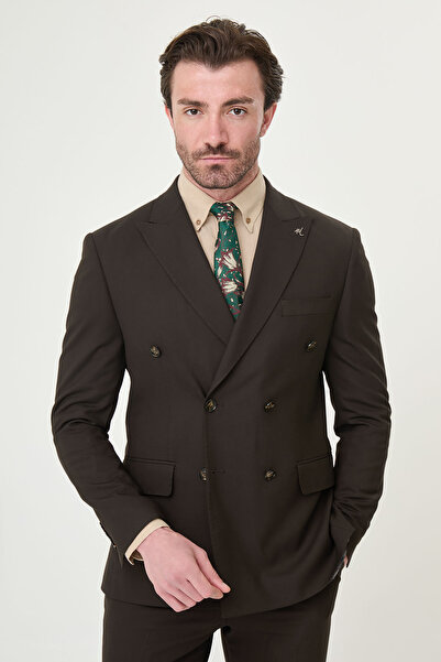Mcr Straight Slim Fit Wide Collar Double Breasted Men's Suit Brown - 45476.26Y