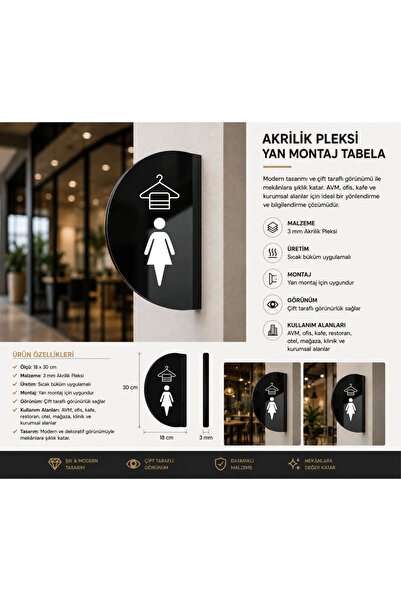 zafrakreklam Dressing Room Double Sided - Side Mounted Directional Sign 18X30...