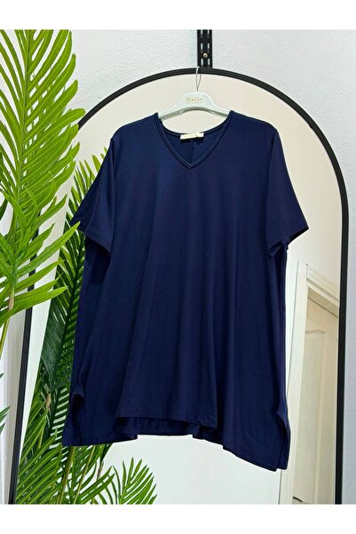 ÖZNE BUTİK Women's 100% Cotton V-Neck Short Sleeve Tunic