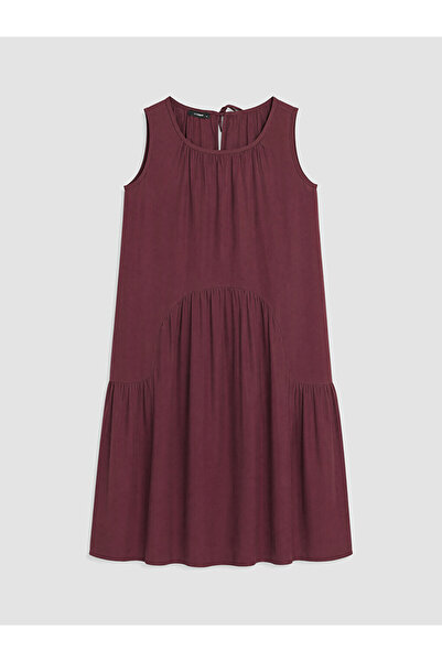 LC Waikiki Pink Plus Size Crew Neck Pleated Dress