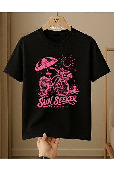 VİVA LORA Cycling Printed Unisex 100% Cotton Regular T-Shirt with Crew Neck