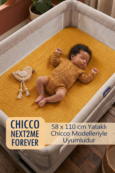 Chico Next2Me Forever Uyumlu Lastikli Çarşaf - 58 x 110 CM Yataklı Modeller İçin Müslin Çarşaf