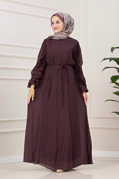 Sevitli Simay Dress with Ruffle Detail on the Sleeves-Mürdüm