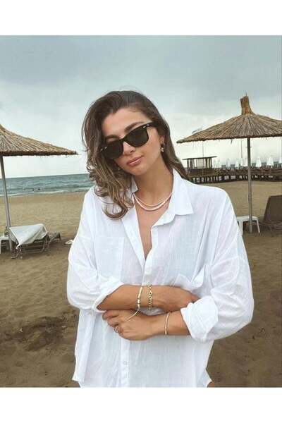 Bade Butik White Oversize Lena Linen Shirt
