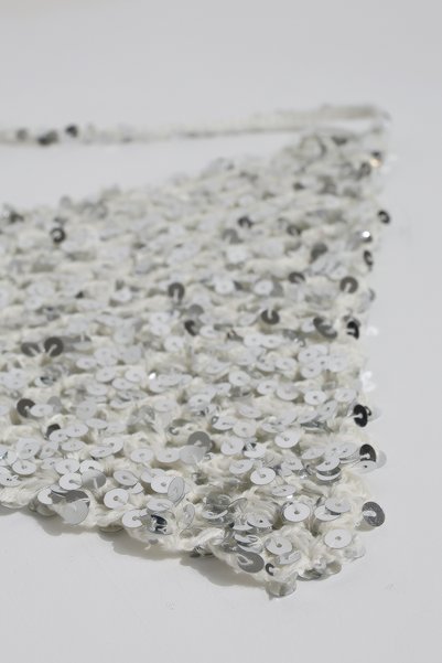 FATMA PULLU İP Silver Sequin Hand Knitted Triangle Bandana