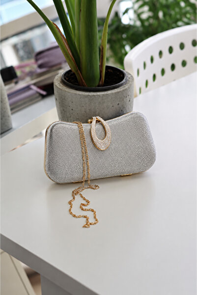 Moom Bag Kadın Gümüş Kilit Detaylı Zincirli Kasalı Abiye Çantası
