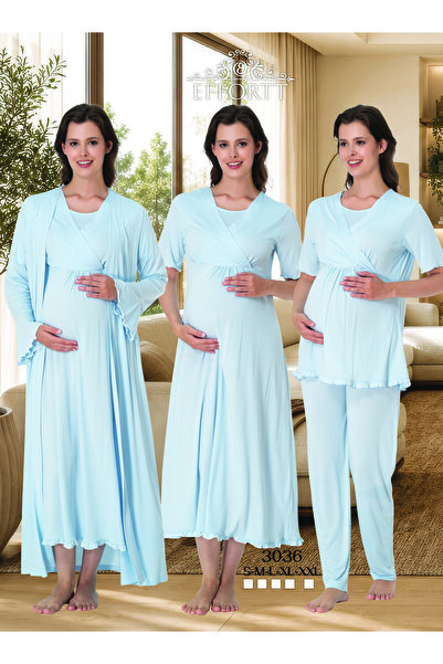 EM&FA TEKSTİL Pregnant Women's Breastfeeding Detailed 4-Piece Dressing Gown N...