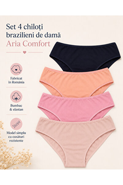 Aria Comfort Set 4 Chiloți Brazilieni de Damă Aria Comfort, Bumbac & Elastan,...