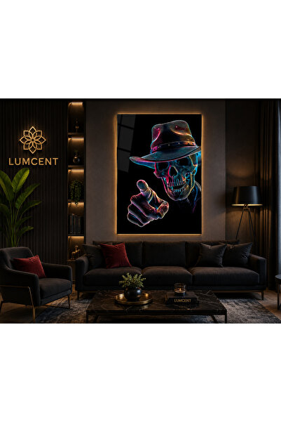 Lumcent Premium 4 mm Temperli Cam UV Baskı Neon Skull (Kuru Kafa) Duvar Tablo...
