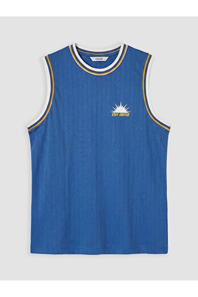 LC Waikiki Xside Blue Crew Neck Printed Men's Sleeveless T-Shirt