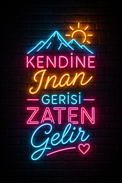 Lucena Neon Motivasyon Yazılı MDF Tablo Kendine İnan Dekoratif Duvar Panosu 2...