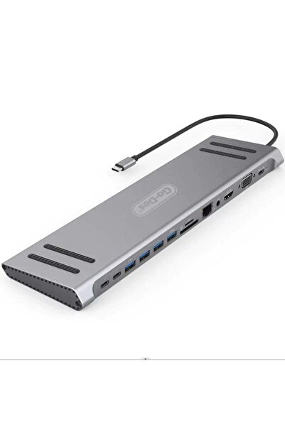 Go-Des 14 In 1 USB C Type-c Hubs Docking Station Silver