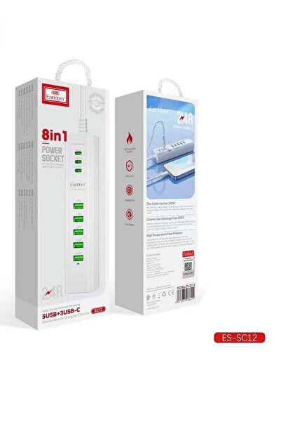 ELTRAZONE 8-in-1 Power Socket with 5 USB Ports & 3 Type-C Ports – SC12 Multif...