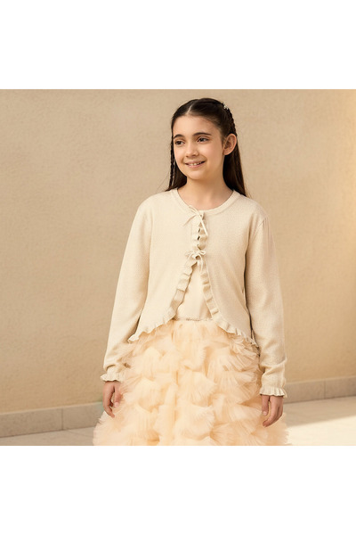 Juniors Ruffle Detail Cardigan with Long Sleeves