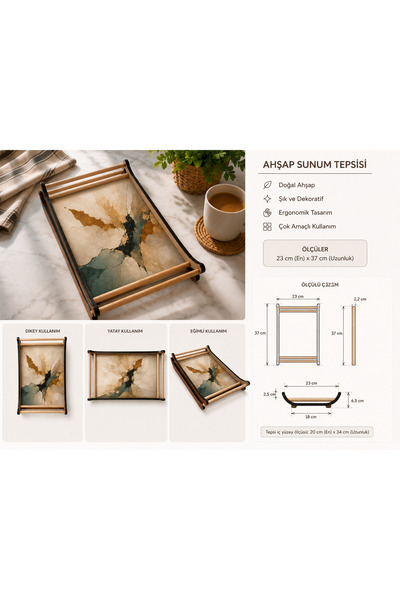 FTRMALZEMECİM Wooden Japanese Presentation Tray Set of Three
