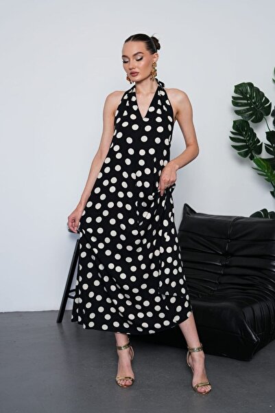 Lady Pixie Zero-Sleeve Polka Dot Patterned Dress with Pockets and Zipper