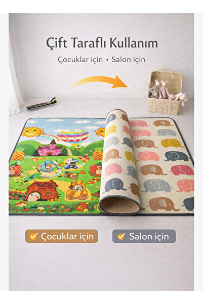 Coolmats Rulo Oyun Matı Çift Taraflı Baloncu Fil Ailesi - Macera Köyü 200x140...