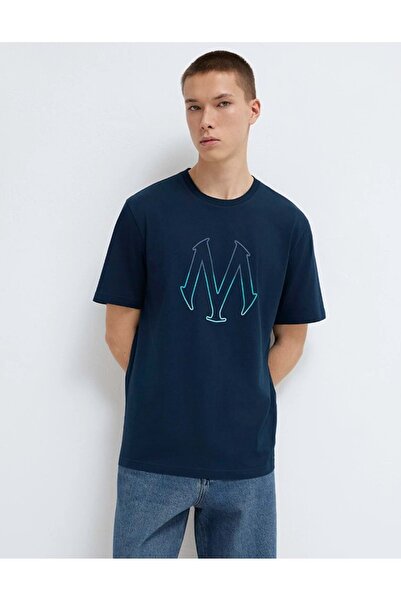 Mavi M0610635-70490 Seal Logo Printed T-Shirt Men's T-Shirt Dark Blue