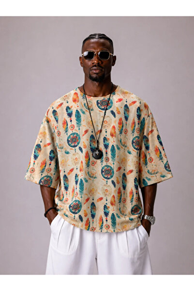 FıttingRoom Oversize Bohemian Cotton Linen Tshirt
