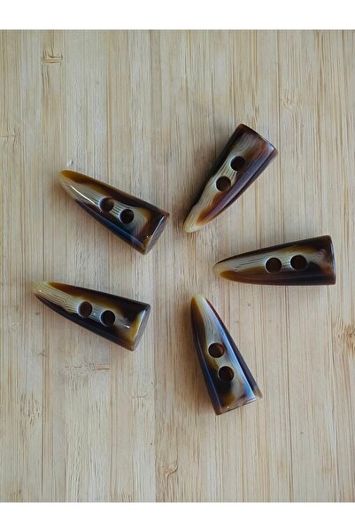Lorin hobi Horn with Veins Ivory Shiny Shepherd Button 4.5 cm 5 Pieces Brown