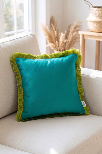 Alseko Concept Green Background, Green Tassels 43X43Cm 1 Piece Square Throw P...