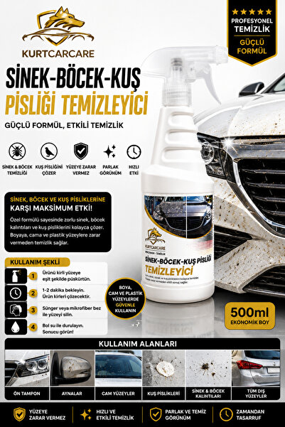 Genel Markalar KurtCarCare Sinek Böcek Kuş Pisliği Temizleyici