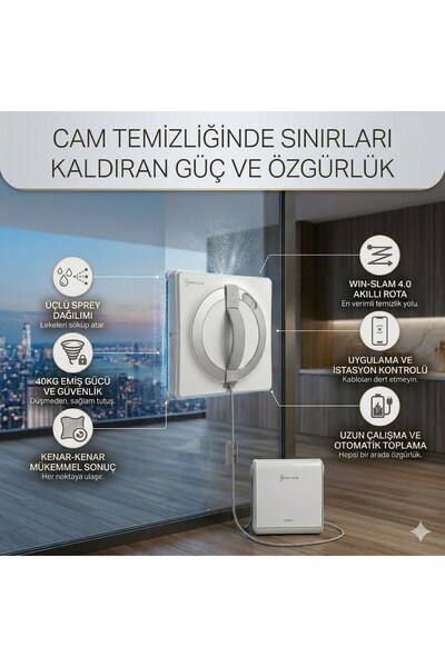 Ecovacs Otomatik Su Püskürtmeli Cam Temizleyici Çok Fonksiyonlu İstasyonlu Ka...
